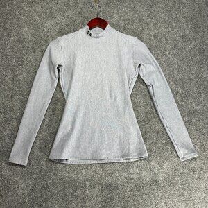 Under Armour Top Womens Medium Fitted Compression Mock Tee Long Sleeve Gray Logo
